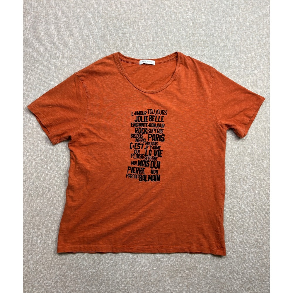 Pierre Balmain Mens Burnt Orange Paris Graphic Cotton T-Shirt Size Large 52
